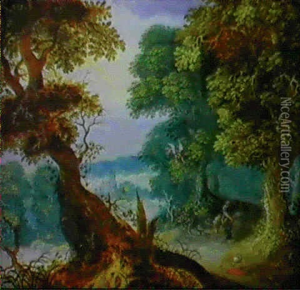 Paysage Boise Avec Abraham S'appretant Au Sacrifice D'isaac Oil Painting - Jasper van der Laanen