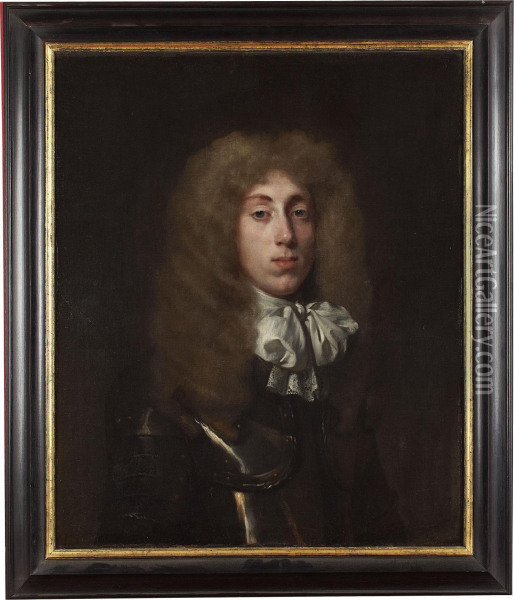 Half Length Portrait Of A Young Man In Armour And White Cravat Oil Painting - John Hayls