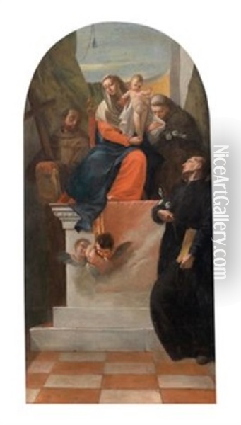 Die Heilige Familie Mit Den Heiligen Franziskus, Antonius Von Padua Und Gaetano Von Thiene Oil Painting - Francesco Zugno the Younger
