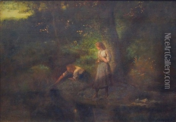 Girls Fishing Oil Painting - George Inness