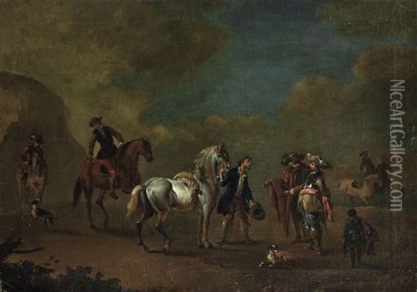 Beim Pferdehandler Oil Painting - August Querfurt