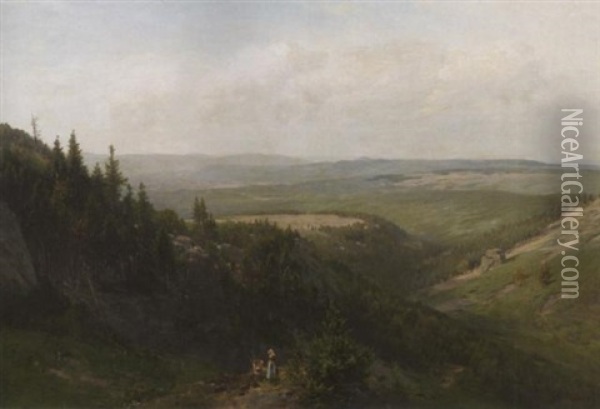 Eifellandschaft Bei Gerolstein. Im Vordergrund Zwei Beerensammler Oil Painting - Wilhelm Julius August Nabert