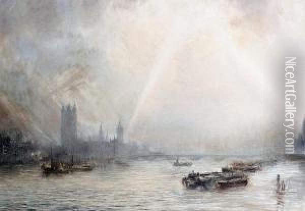 The Searchlights Find A Zeppelin Oil Painting - Herbert John Finn
