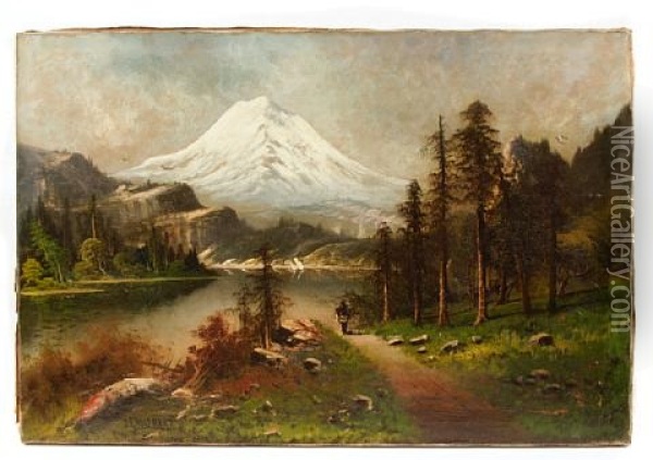 Indian In A Mountainous Western Landscape Oil Painting - John Englehart
