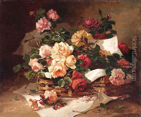 A basket of roses Oil Painting - Eugene Henri Cauchois