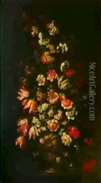 Vase De Fleurs Sur Un Entablement Oil Painting - Mario Nuzzi