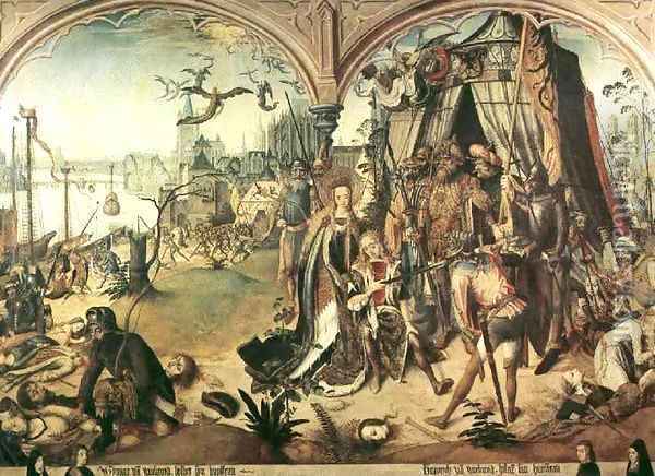 The Martyrdom of St. Ursula and the 11,000 Virgins Oil Painting - Master of the Legend of St. Ursula