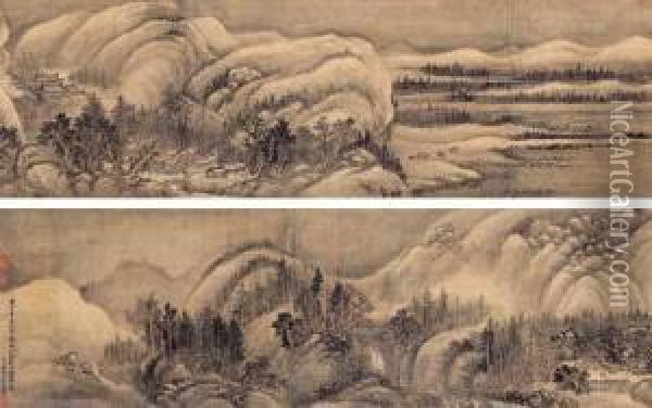 Rain Clearing Over The Summer Mountains After Dong Yuan Oil Painting - Hui Wang