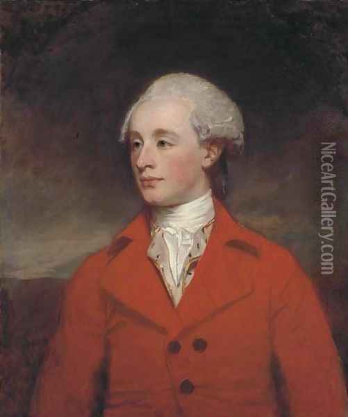 Portrait of Mr Morley, half-length, in a red coat Oil Painting - George Romney