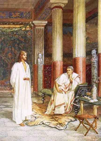 Jesus being interviewed privately by Pontius Pilate Oil Painting - William Brassey Hole