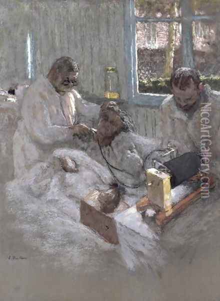 The Cardiologist Henri Vaquez (1860-1936) and his Assistant, Doctor Parvu, at la Pitie, c.1918-21 Oil Painting - Jean-Edouard Vuillard