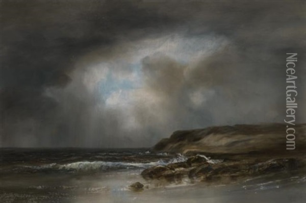 Storm Clouds Over A Rocky Shore Oil Painting - Joseph Jefferson
