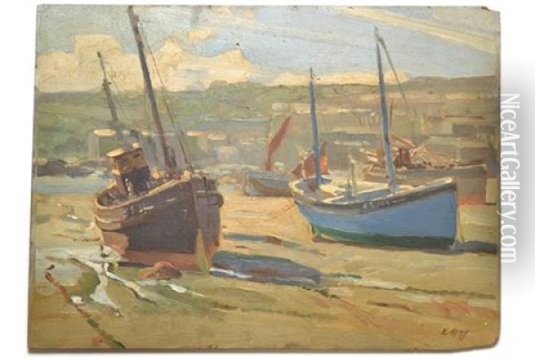 Boats, Low Tide Oil Painting - Edwin Byatt