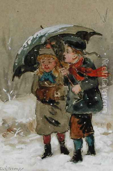 Children Playing in the Snow Oil Painting - George Goodwin Kilburne