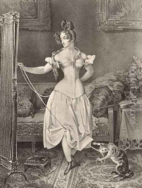 The Stay-lace engraved by Alfred Leon Lemercier Oil Painting - Maurin, Nicholas Eustache