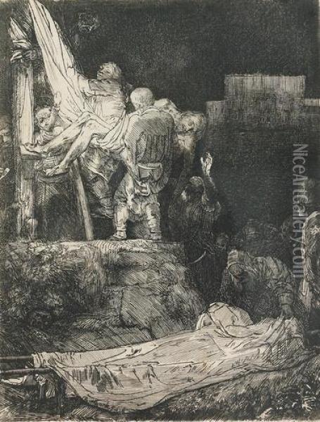 Die Kreuzabnahme Bei Fackelschein. Oil Painting - Rembrandt Van Rijn