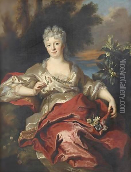 Portrait De Femme En Robe Blanche Oil Painting - Nicolas de Largillierre