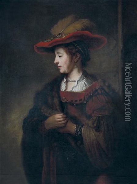 Portrait De Saskia Avec Un Chapeau Rouge Oil Painting -  Rembrandt van Rijn