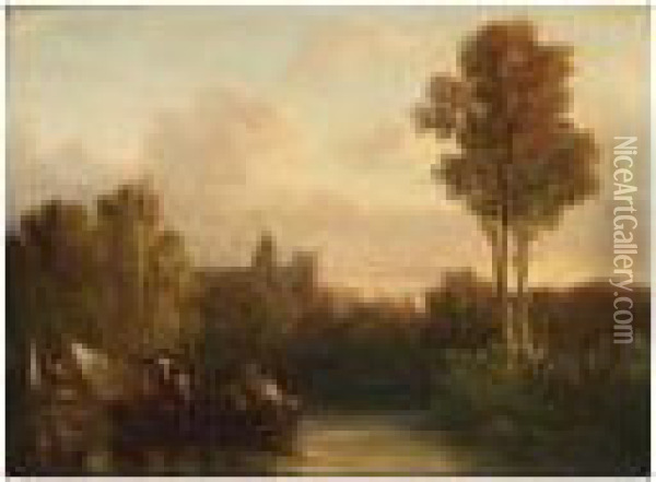 A Riverlandscape At Dusk Oil Painting - Salomon Leonardus Verveer