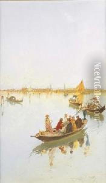 Venezia, Barche In Laguna Oil Painting - Raffaele Mainella