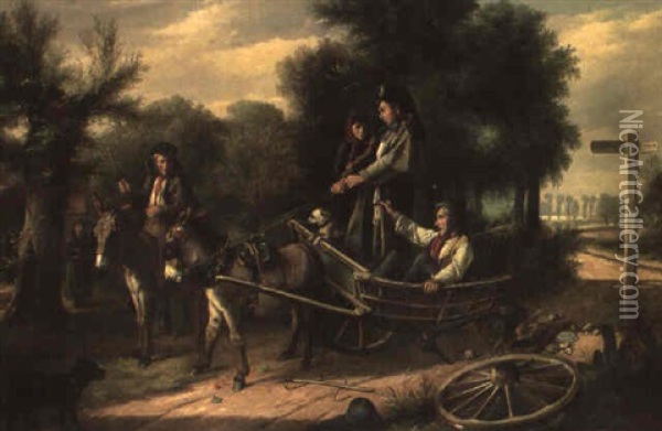Mishap At The Crossroads Oil Painting - Charles Hunt the Younger
