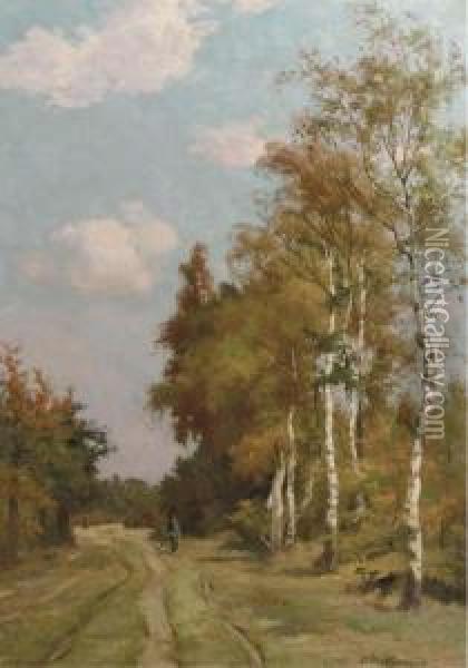 A Sportsman In A Birchtree Forest Oil Painting - Willem Johannes Oppenoorth