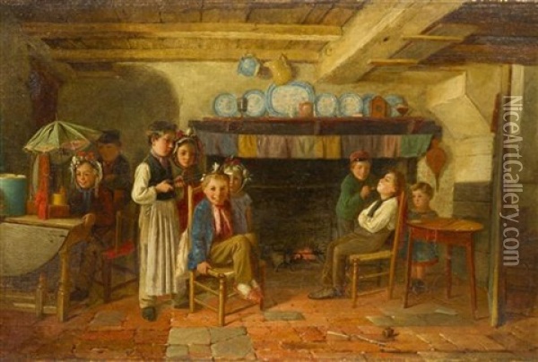 The Young Hair Dressers Oil Painting - Charles Hunt the Younger