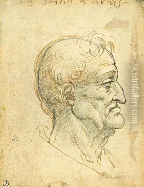 The head of an old man in profile to the right Oil Painting - Leonardo Da Vinci