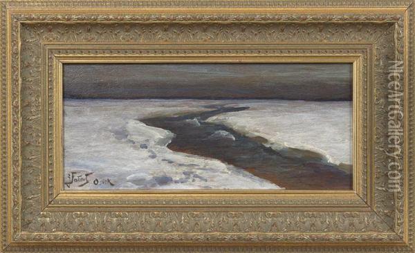 River In Winter Oil Painting - Julian Falat