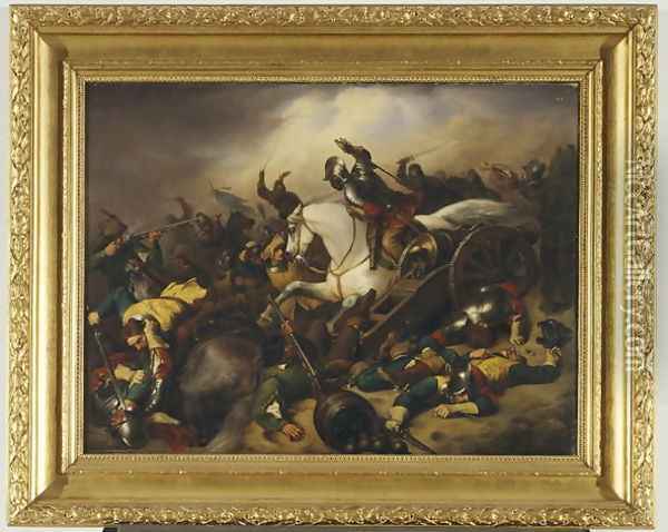 Battle Scene from the Thirty Years War, 1844 Oil Painting - A Schuster