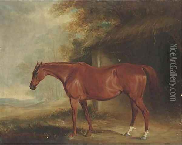 A chestnut mare outside a stable Oil Painting - John Snr Ferneley