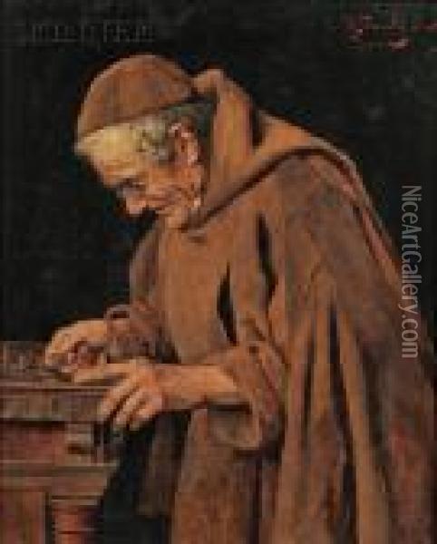 A Monk Counting Change Oil Painting - Arnaldo Tamburini
