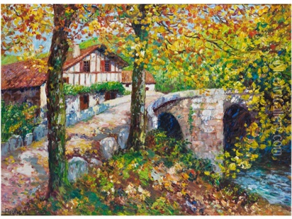 Herbstlandschaft Mit Brucke Oil Painting - Louis Floutier
