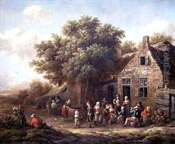 Peasants Merry Making outside an Inn Oil Painting - Barend Gael or Gaal