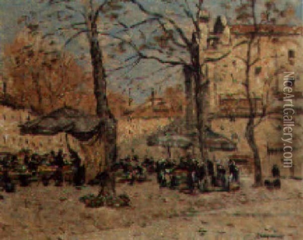 A Market Square Oil Painting - Louis Braquaval