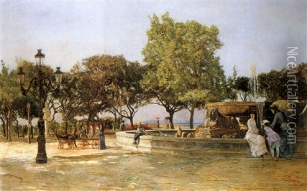 Der Brunnen Fontana Delle Paparelle In Neapel Oil Painting - Domenico Battaglia