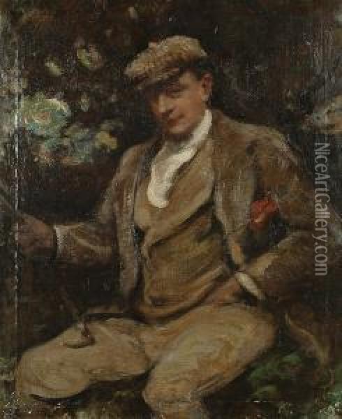 Portrait Of A Gentleman Wearing Riding Breeches. Oil Painting - Frederic Yates