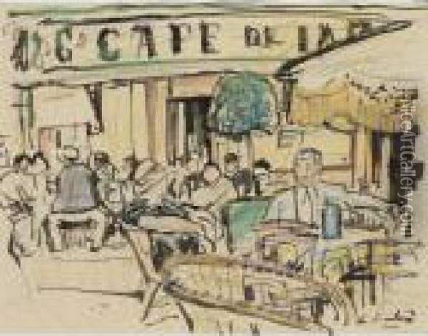 Cafe A Vence Oil Painting - George Leslie Hunter