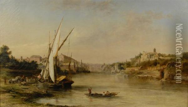 Italian Harbor Scene Oil Painting - John Linton Chapman