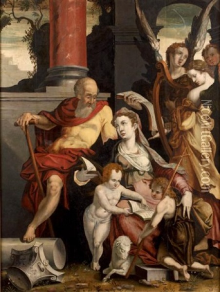 Sainte Famille Avec Saint Jean Et Deux Anges Oil Painting - Bartholomaeus Spranger