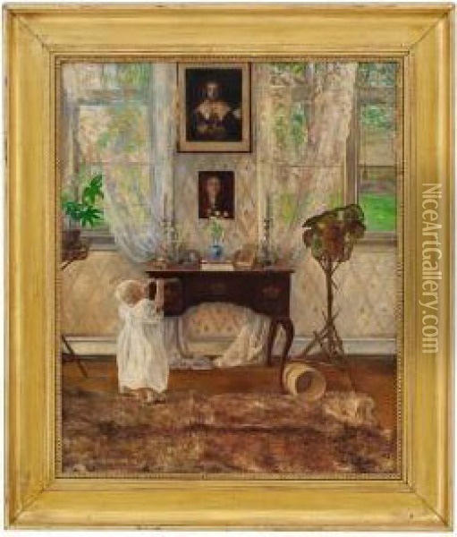 The Boy In Thelivingroom 1903 Oil Painting - Sigmund Sinding