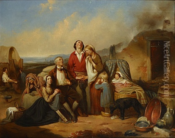 Rustende Familie Bij Uitgebrand Huis Oil Painting - Johan Janssens