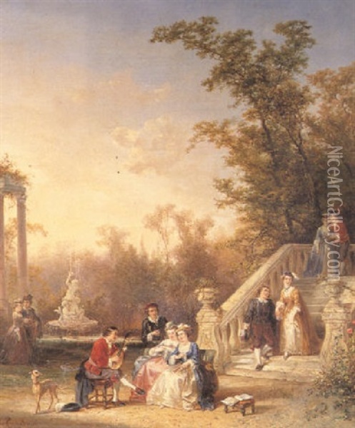 Elegant Figures In A Park Oil Painting - Henricus Engelbertus Reijntjens