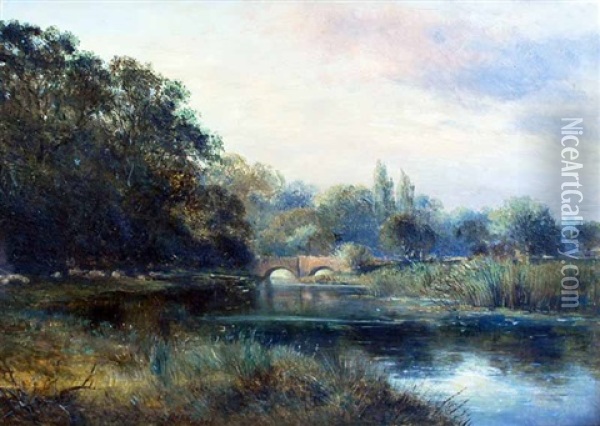 View On The Leam, Evening Oil Painting - J. Laurence Hart
