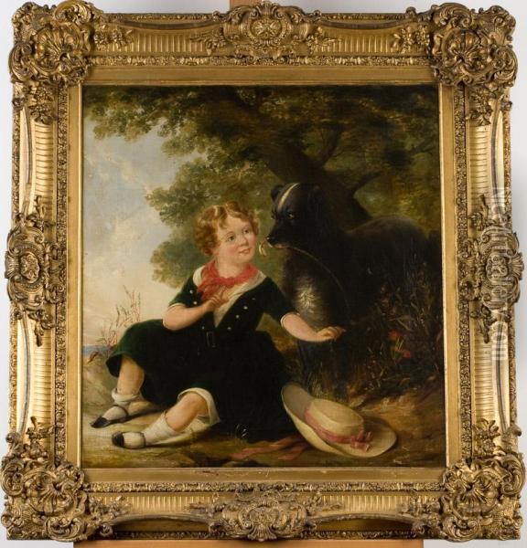 Child With Dog Oil Painting - W.J. Chapman