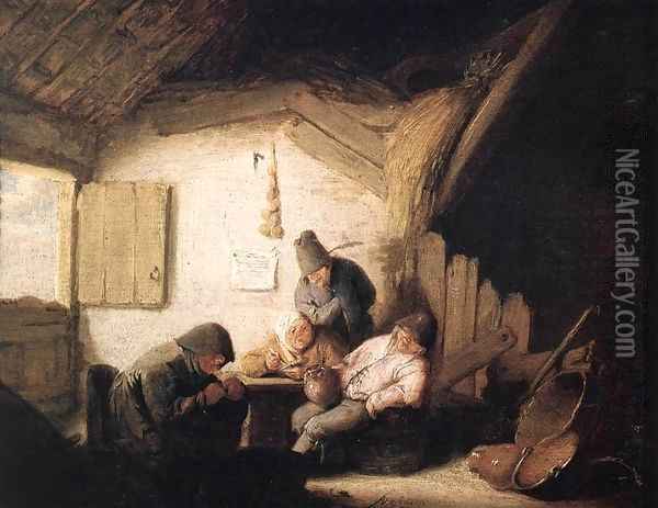 Village Tavern with Four Figures 2 Oil Painting - Adriaen Jansz. Van Ostade