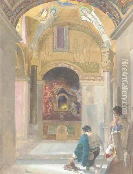 Chapel interior with figures Oil Painting - Alfred Downing Fripp