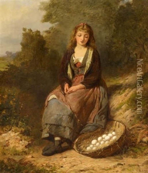 Junges Madchen Mit Einem Eierkorb Am Wegesrand Oil Painting - Edwin Thomas Roberts