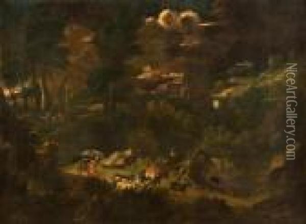 Paesaggio Con Pastori Sorpresi Dalla Tempesta Oil Painting - Pieter the Younger Mulier