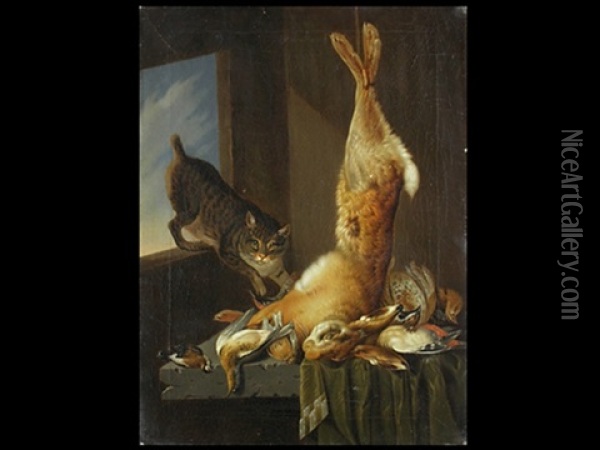 Jagdstillleben Mit Katze Oil Painting - Cornelis van Lelienbergh